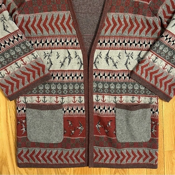 Twenty8Twelve S Miller Sz Small Lyric Printed Sweater Coat Cardigan Birds Anchor - Picture 2 of 7